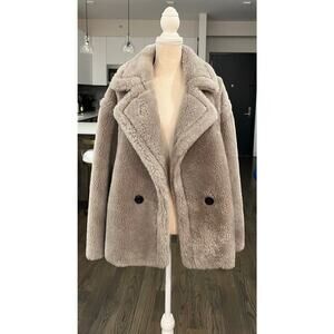 INTUITION Paris Beige 100% Wool Lamb Fur Shearling Oversized Jacket Coat M $810